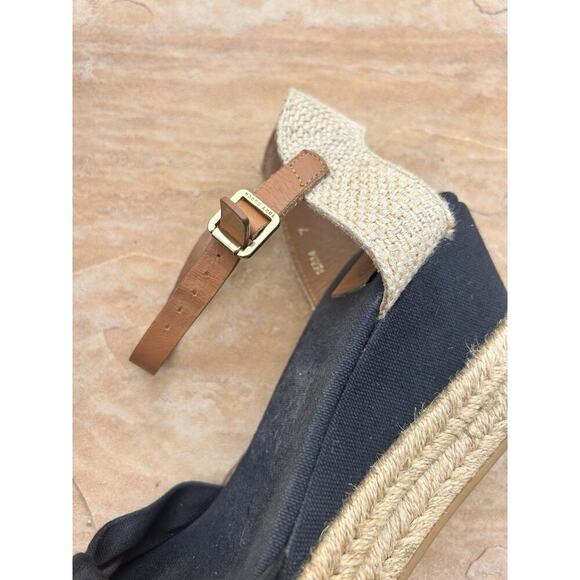 Tory Burch Designer Black Bow Wedge Espadrille Heel Size 7 KB - Picture 2 of 5